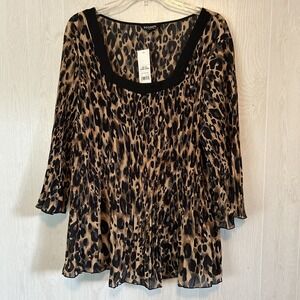 George‎ 22w Cheetah Print Chiffon Square Neck Blouse Flowy Top